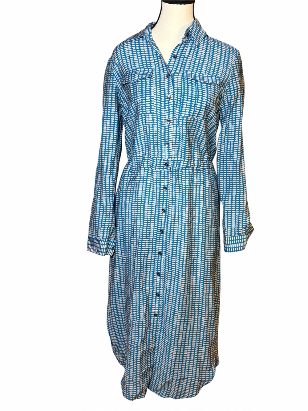 Anthropologie Maeve Jemima Midi Shirt Dress Button Front Blue White Women Size 0